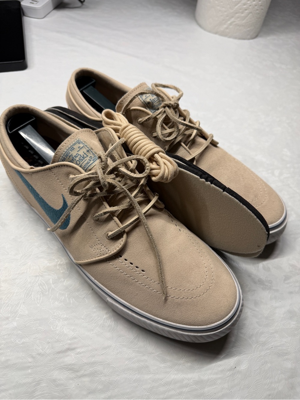 Nike Beige Suede Sneakers with Teal Swoosh